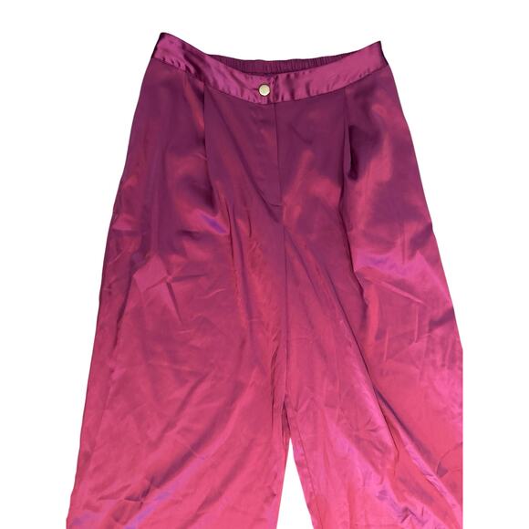 Tenickab The Drop Wide Leg Satin Pants Magenta Pink Medium High Waist Palazzo - Picture 3 of 9